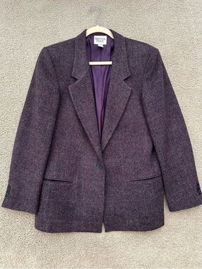 Vintage 100% Wool Deep Purple Plaid Blazer Jacket - Made in USA Bretton Place